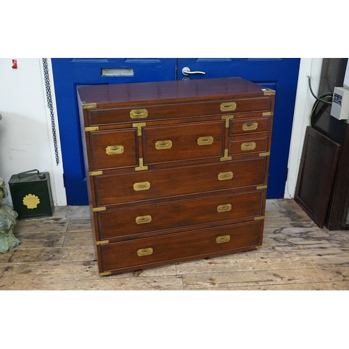 470 - A Reproduction Mahogany Military Style Chest fitted with various Drawers. Measuring: 97cms across x ... 