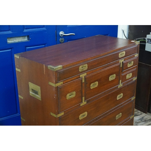 470 - A Reproduction Mahogany Military Style Chest fitted with various Drawers. Measuring: 97cms across x ... 