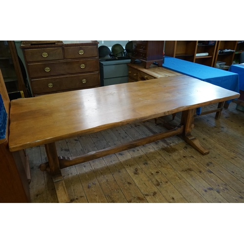 510 - A Large Refractory Table with a Centre Beam Support. Measuring: 221cms long x 90cms across x 76cms h... 