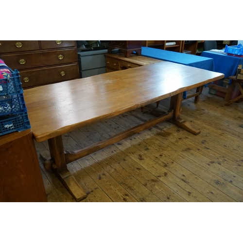 510 - A Large Refractory Table with a Centre Beam Support. Measuring: 221cms long x 90cms across x 76cms h... 