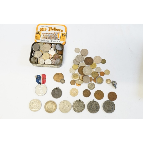 219 - Diamond Jubilee 1897 medal, along with two coronation medals, five shilling silver 1951 coin, etc.