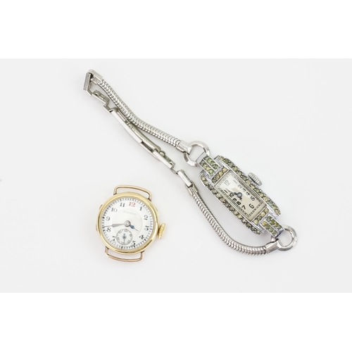 168 - A 9ct capital ladies watch, along with a silver ladies cocktail watch.