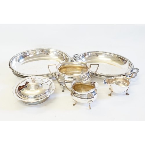 61 - A collection of silver plated items, to include dishes, condiment pot etc.