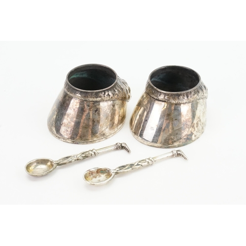 53 - A pair of 1877 Silver horse hoof salts, with matching spoons made by Edward H Stockwell. Weight: 148... 