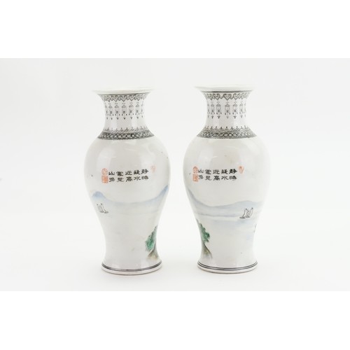 385 - A Pair of Ning Po Chinese Vases with inscriptions along with another pair in a green glaze.