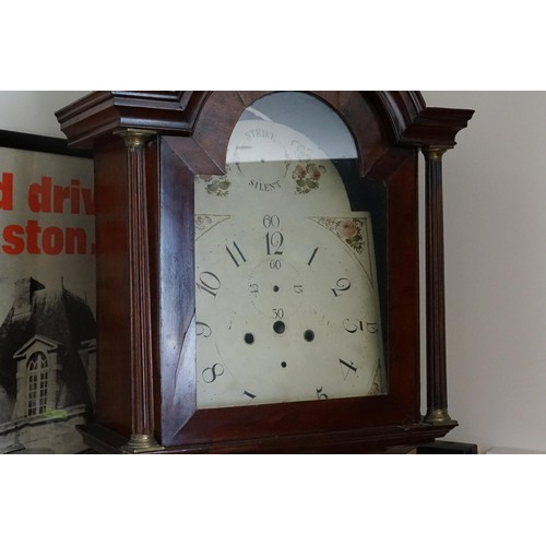 202 - An Antique mahogany & Banded Long Case Clock with a Fitted Painted Dial, Black Numerals, Silent Stri... 