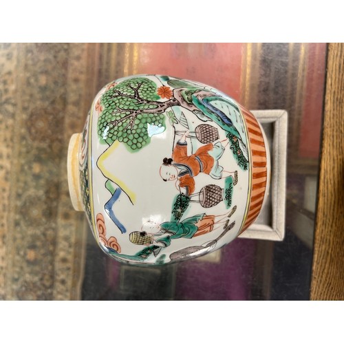 388 - A Chinese Cantonese enamelled Ginger Jar with Top depicting a Garden Scene & Ox (Measures: 18cms Hig... 