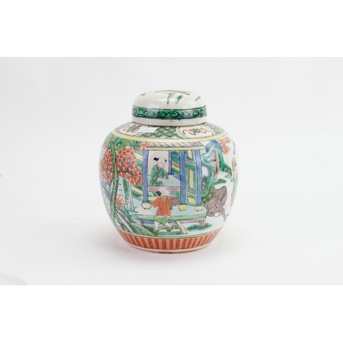 388 - A Chinese Cantonese enamelled Ginger Jar with Top depicting a Garden Scene & Ox (Measures: 18cms Hig... 