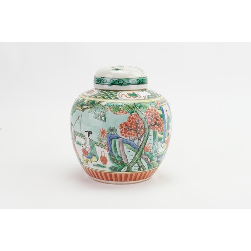 388 - A Chinese Cantonese enamelled Ginger Jar with Top depicting a Garden Scene & Ox (Measures: 18cms Hig... 