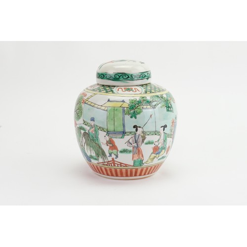 388 - A Chinese Cantonese enamelled Ginger Jar with Top depicting a Garden Scene & Ox (Measures: 18cms Hig... 