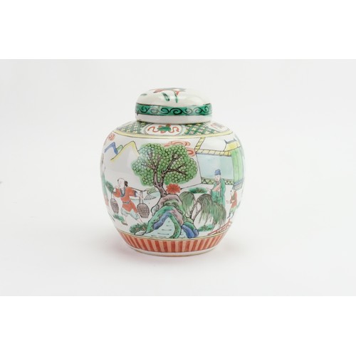 388 - A Chinese Cantonese enamelled Ginger Jar with Top depicting a Garden Scene & Ox (Measures: 18cms Hig... 