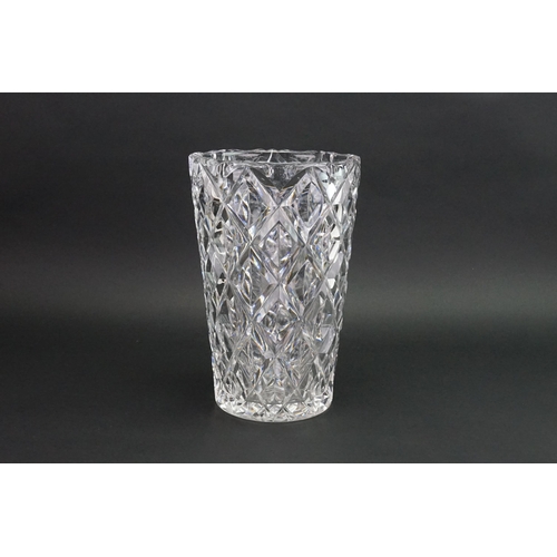 792 - A large cut crystal vase, with diamond design. Height 31cm.