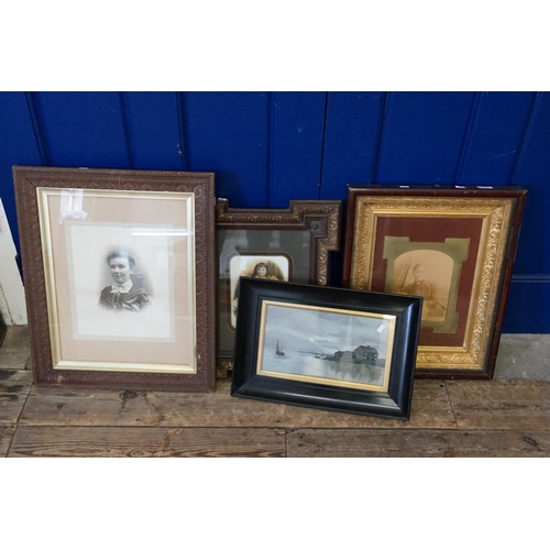 916 - A Victorian Photograph of a Young Lady enclosed in a Gilt Frame, one other on Opalescent Glass, one ... 