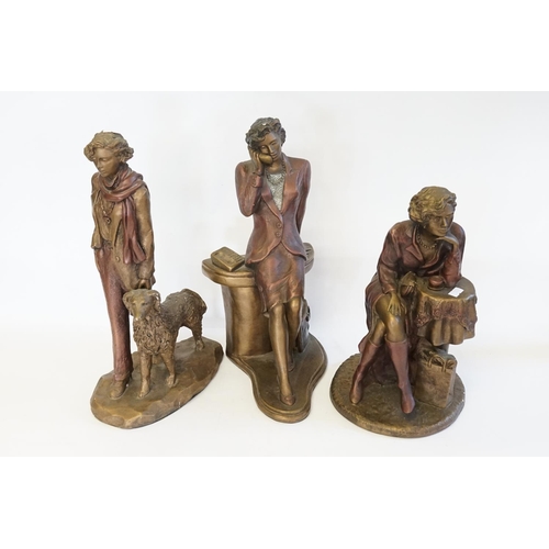 844 - Three Sculptured Studies of Elegantly dressed Young Ladies. Measuring: 37cms-41cms High.