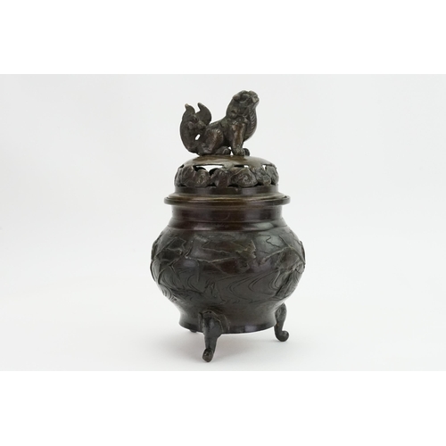 452 - A Japanese Incense Burner with Art Nouveau design decoration, raised relief of Birds & a Kylin mount... 