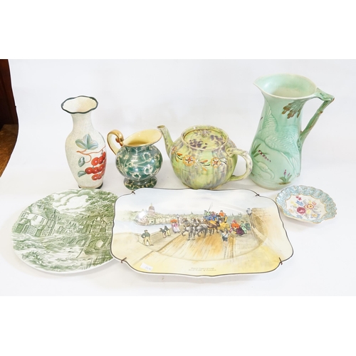 1032 - A 1930s Floral decorated Tea Pot, Burleigh ware Tea Pot, a David Copperfield's First Site of London ... 