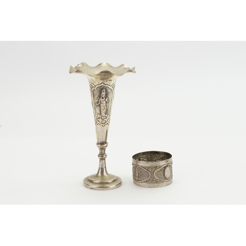 90 - An Indian Silver Napkin Ring & a Vase.