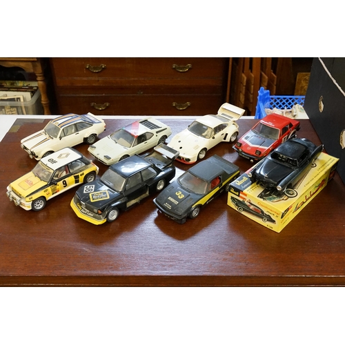 624 - A Collection of 8 Assembled 1970s Plastic Kits in 1/32nd Scale to include 2 x Triumph TR7's, 2 x B.M... 