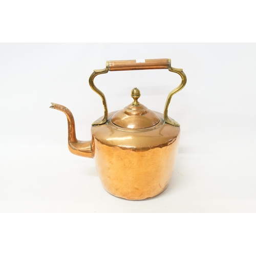 953 - An Antique Copper & Brass seamed Large Copper Kettle.