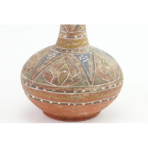 879 - A Persian Islamic Pottery Boubous Vase decorated with Cartouches of Flowers on a Pale Blue & a White... 