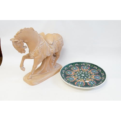 833 - A Reproduction Tang Horse & an Atlas Seramik Floral Plate.