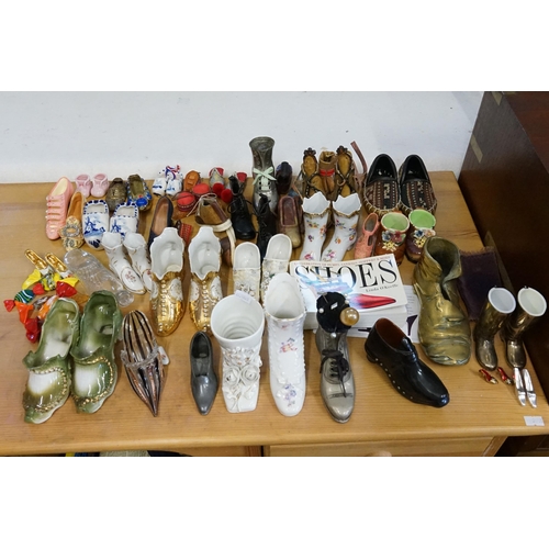 832 - A Collection of Victorian China Boots, Shoes, Slippers, Clogs, Turkish, Murano Shoe, etc.