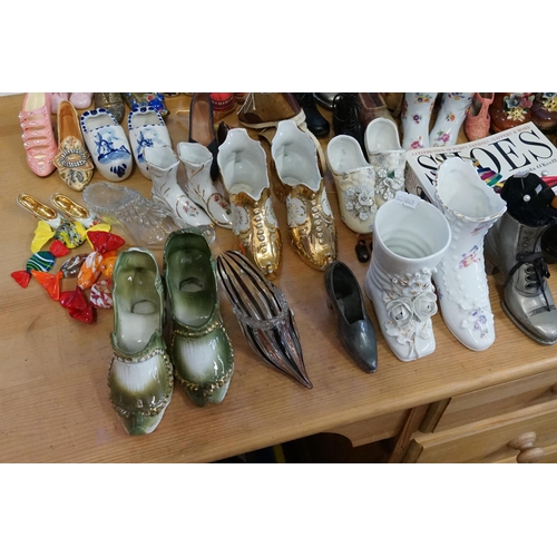 832 - A Collection of Victorian China Boots, Shoes, Slippers, Clogs, Turkish, Murano Shoe, etc.