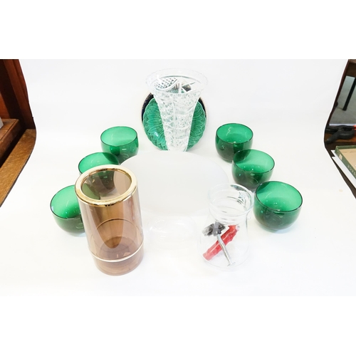 805 - A Set of Six handmade Green Glass Finger Bowls, Cut Glass Vase, Wine Cooler, etc.