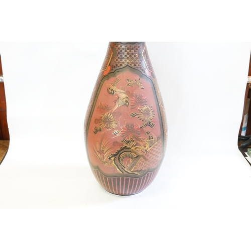 456 - A Late 19th Century Japanese made & later lacquered Vase decorated with garden landscapes, Birds & a... 