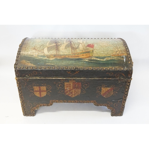 882 - A Painted & Studied Mary Celeste Trunk. Measuring: 51cms across x 36cms deep x 31cms high.