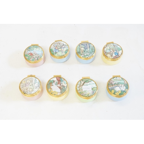 826 - A Collection of 8 x Franklin Mint Enamelled Boxes depicting Medieval scenes.