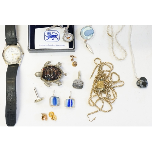 323 - A Collection of Gold Dress Studs & Costume Jewellery along with a Dress Watch.