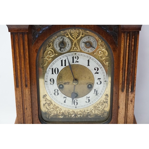 412 - An Edwardian Walnut cased Bracket Clock fitted with a Silent Chime, Nickel Silver Dial, Three Key Ho... 