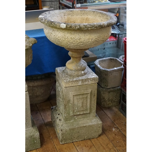 932 - A Classical Design Square Based & Circular Topped Pedestal Garden Urn in Three Sections. Measuring: ... 