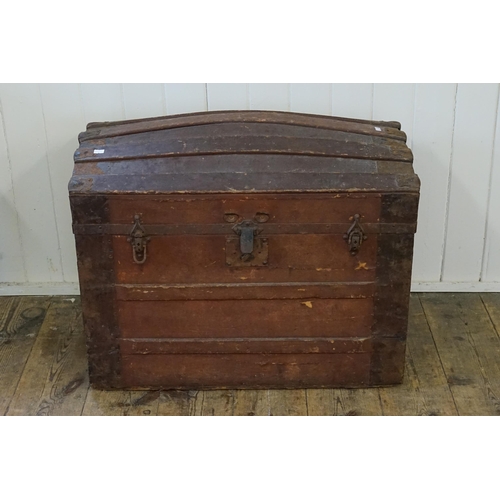 636 - A Victorian Beechwood Steam Dome Topped Coaching Trunk with Metal Mounts. Measuring: 73cms across x ... 