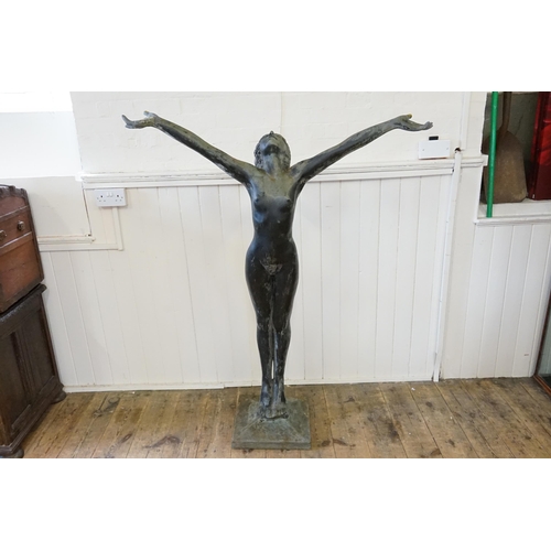 878 - A Resin & Patinated Large Statue of a Nude Woman with Open Arms, The 