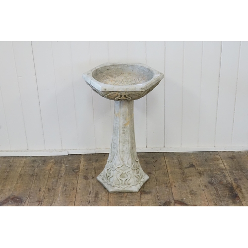 931 - An Art Nouveau design Bird Bath with a hexagonal top. Measuring: 60cms high.