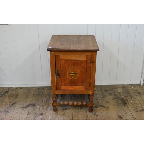 641 - An Oak & Painted Front Single Doored Bedside Cupboard with Bulbous turned bottom. Measuring: 50cms a... 