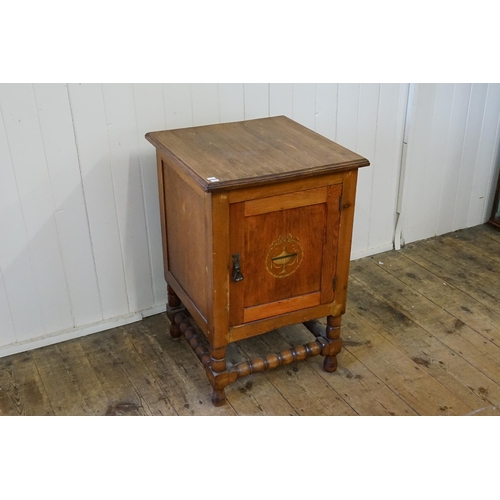 641 - An Oak & Painted Front Single Doored Bedside Cupboard with Bulbous turned bottom. Measuring: 50cms a... 