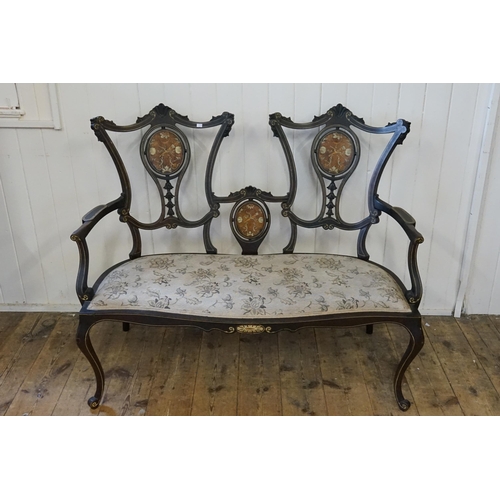 644 - A Late 19th Century Mahogany Revival Twin Back Drawing Room Settee with inlay & resting on pad feet.... 