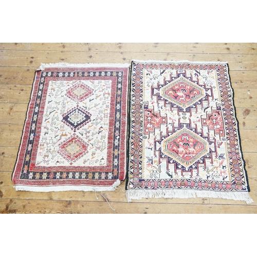 737 - A 1930s-1950s Wool Persian design Hook Carpet with double twin guls & a pink border. Measuring: 76cm... 