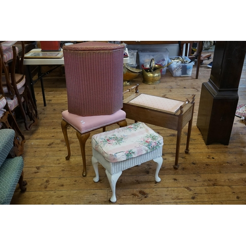 622 - An Edwardian Mahogany Piano Stool, one other & a Lloyd Loom Stool & Basket.