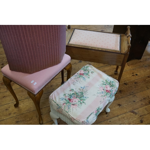 622 - An Edwardian Mahogany Piano Stool, one other & a Lloyd Loom Stool & Basket.