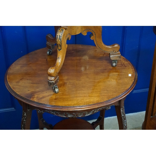 625 - A Circular Topped Victorian Drawing Room Table with a Jardiniere Under Tier, an Oak inlaid Table & a... 