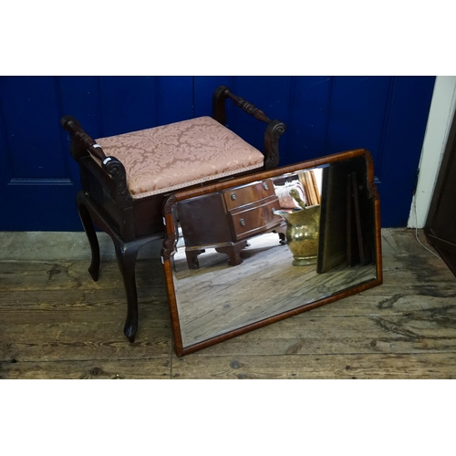 626 - An Edwardian Piano Stool & a Mahogany Framed Bevelled Glass Mirror.