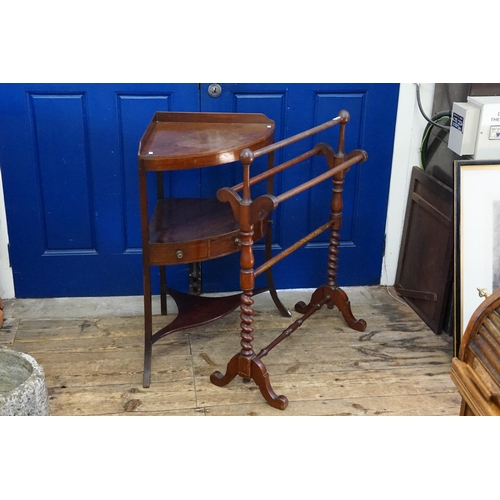 629 - A Victorian Mahogany Corner Wash Stand & a Victorian Mahogany Towel Rail with Barley Twist Support.