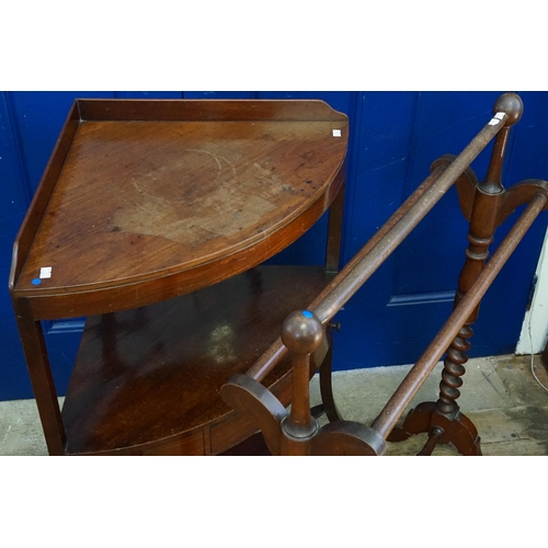 629 - A Victorian Mahogany Corner Wash Stand & a Victorian Mahogany Towel Rail with Barley Twist Support.