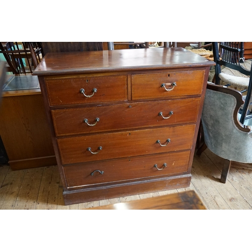 630 - An Edwardian Mahogany Ebony & Holly Banded Straight Front Chest of Two Short & Three Long Drawers. M... 