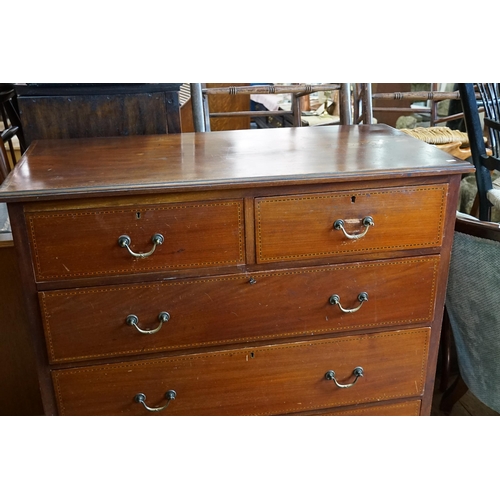 630 - An Edwardian Mahogany Ebony & Holly Banded Straight Front Chest of Two Short & Three Long Drawers. M... 