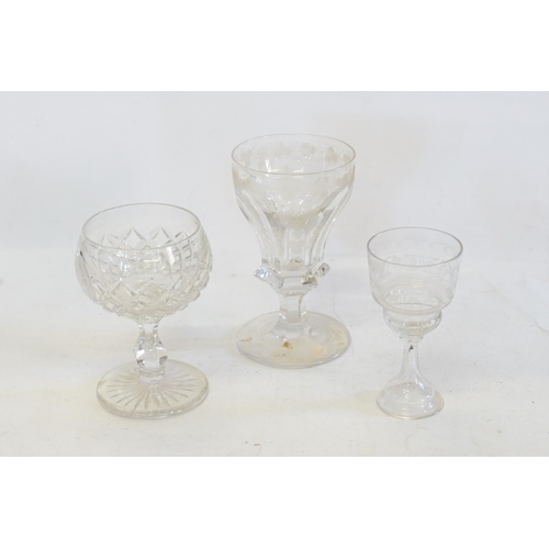 800 - A Large Thumb Cut & Grape decorated Goblet, one other Cross Cut with engraved initials (RL) & a cont... 